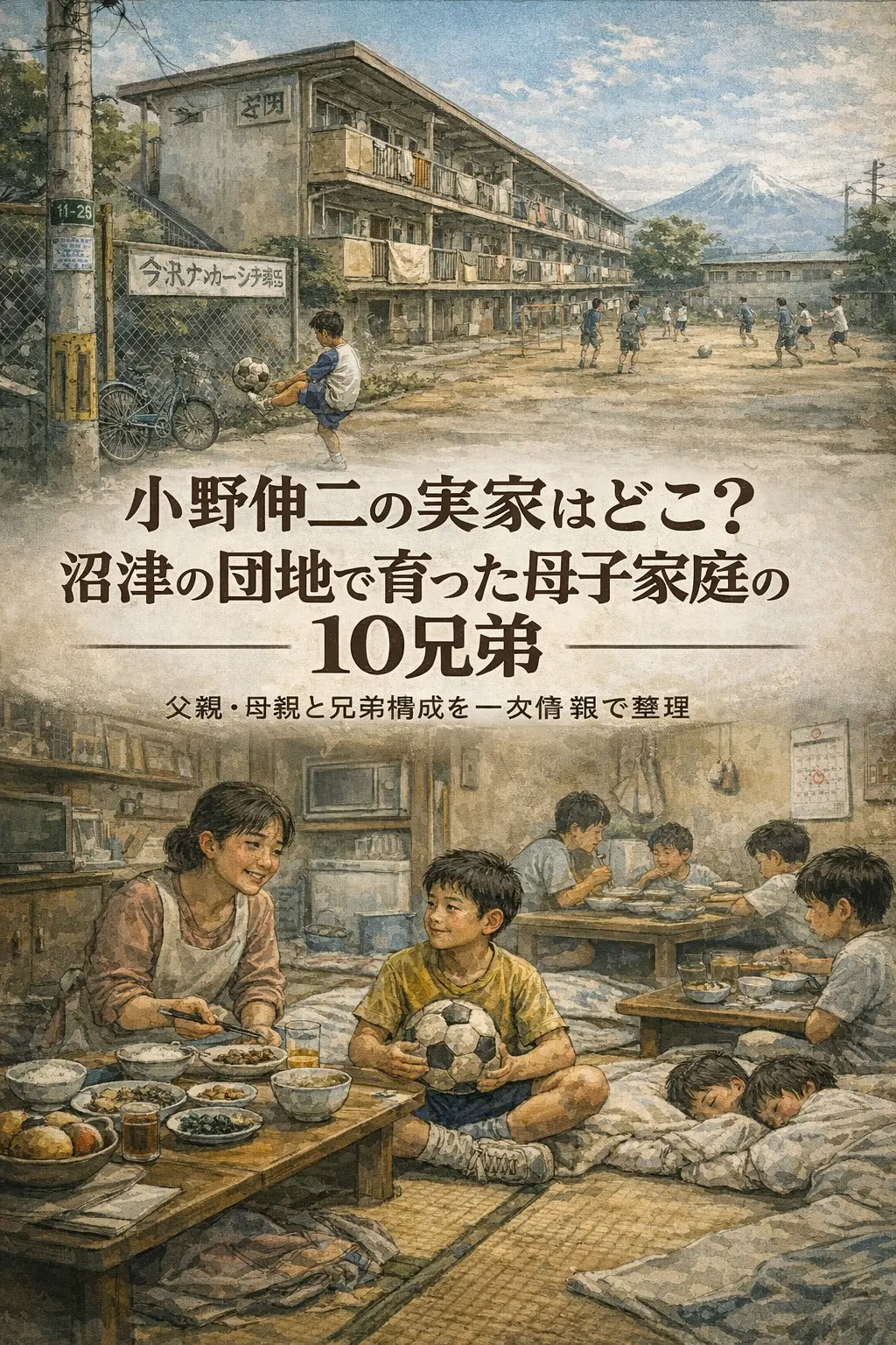 小野伸二の実家はどこ？沼津の団地で育った母子家庭の10兄弟｜父親・母親と兄弟構成を一次情報で整理